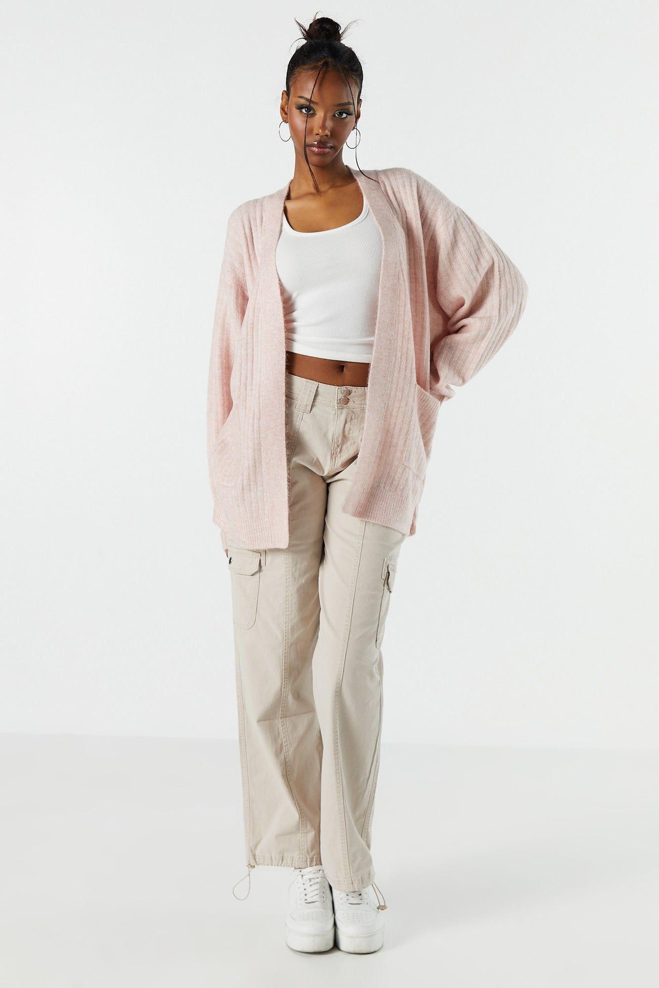 Mossy Ribbed Knit Open Cardigan sold by Urban Planet product image thumbnail 3