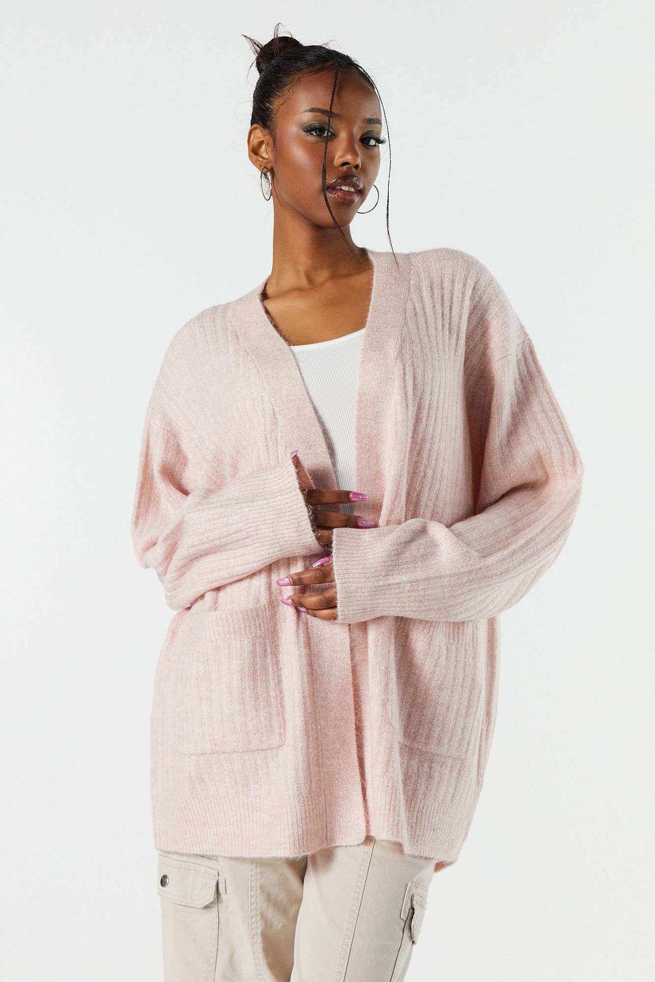 Mossy Ribbed Knit Open Cardigan sold by Urban Planet