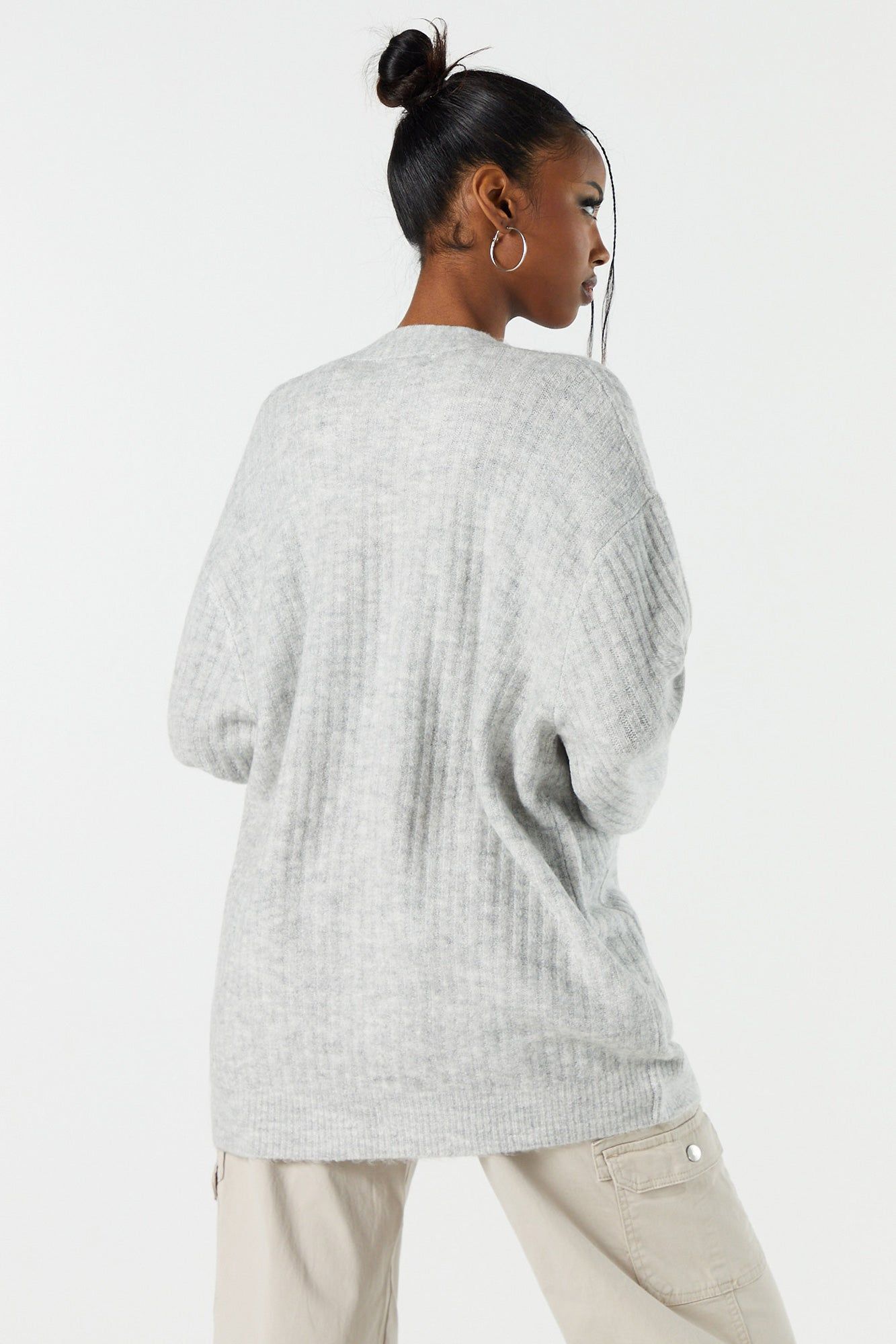 Mossy Ribbed Knit Open Cardigan sold by Urban Planet product image thumbnail 5