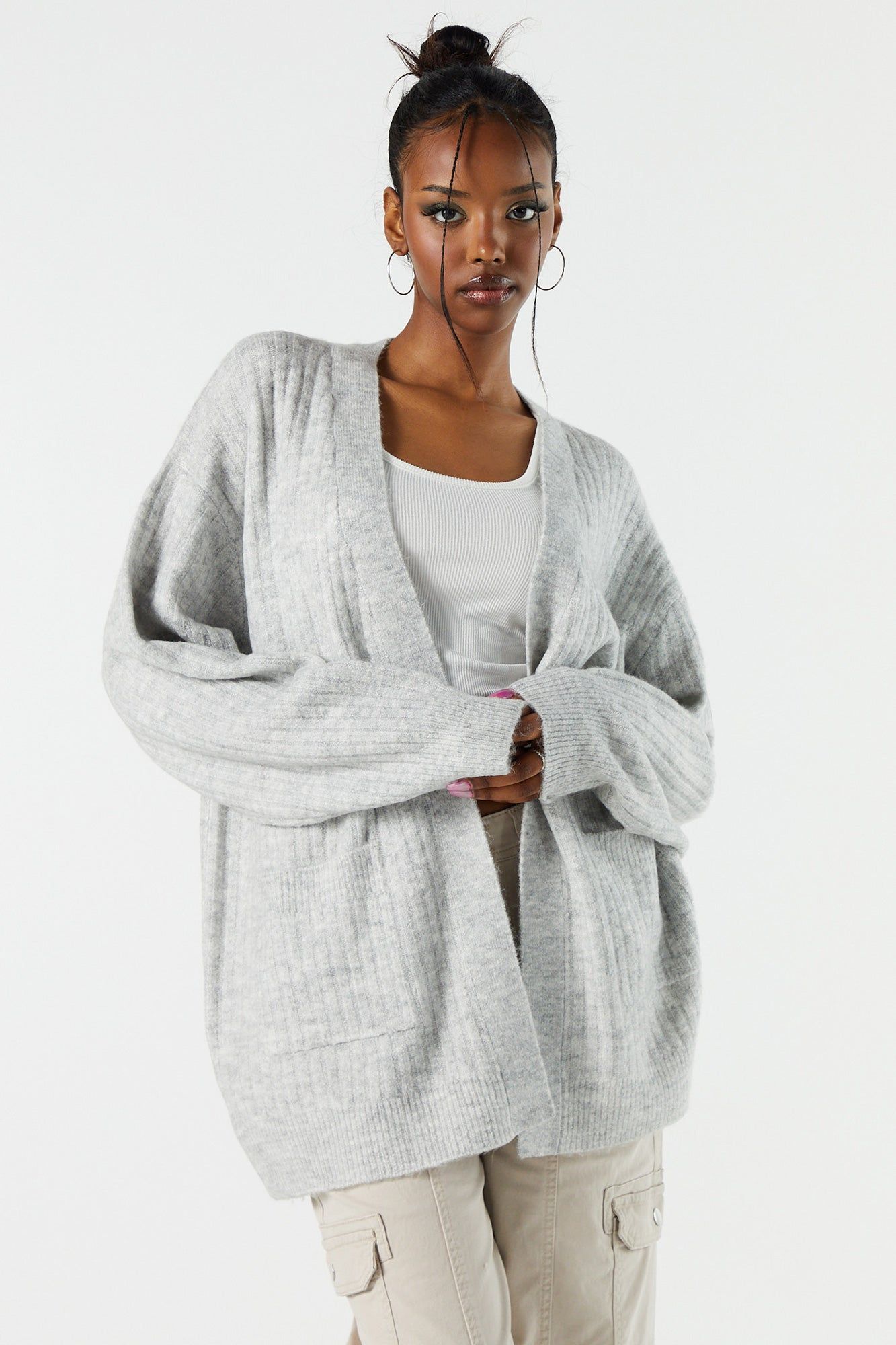 Mossy Ribbed Knit Open Cardigan sold by Urban Planet product image thumbnail 4