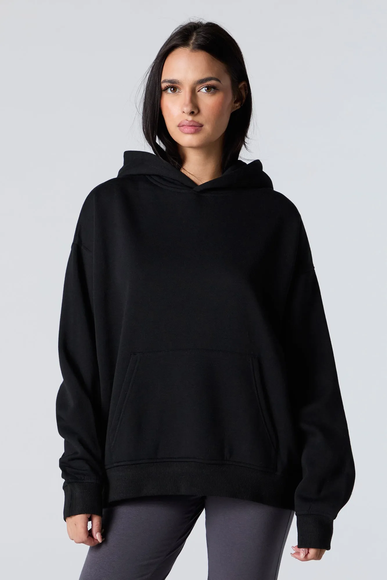 Oversized Solid Fleece Hoodie sold by Urban Planet product image thumbnail 4