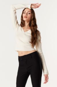 V-Neck Cropped Knit Sweater sold by Urban Planet