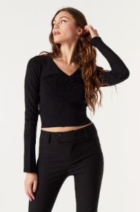 V-Neck Cropped Knit Sweater sold by Urban Planet