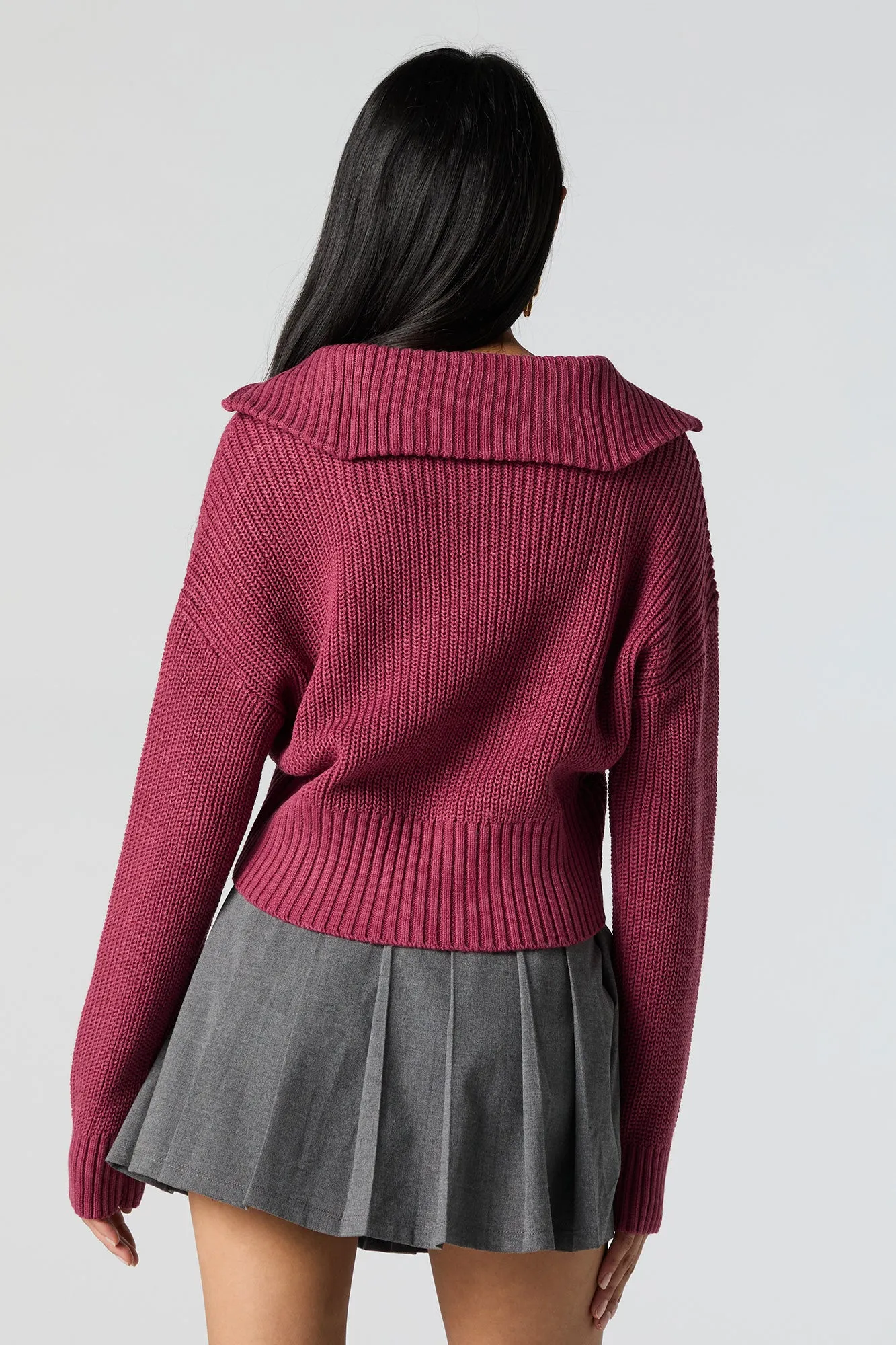 Ribbed Knit Quarter Zip Cropped Sweater sold by Urban Planet product image thumbnail 2