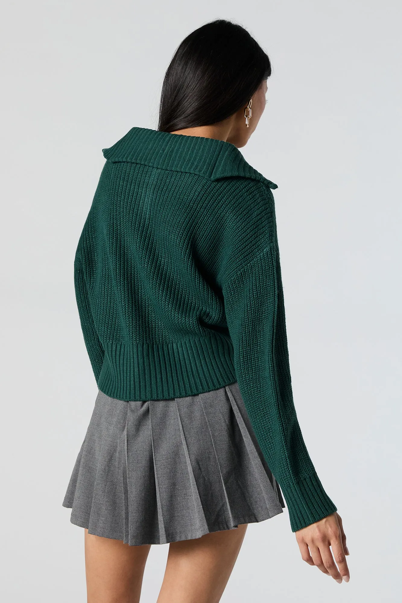 Ribbed Knit Quarter Zip Cropped Sweater sold by Urban Planet product image thumbnail 5