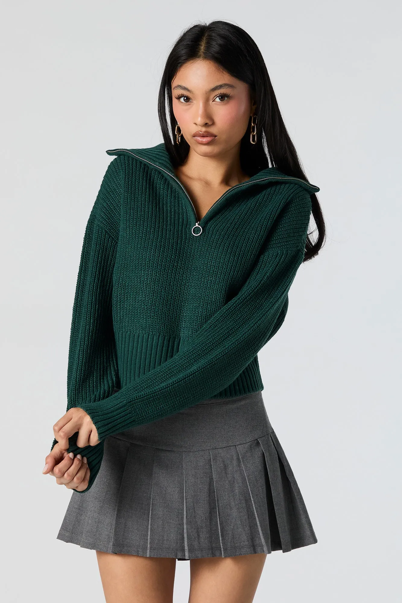 Ribbed Knit Quarter Zip Cropped Sweater sold by Urban Planet product image thumbnail 4