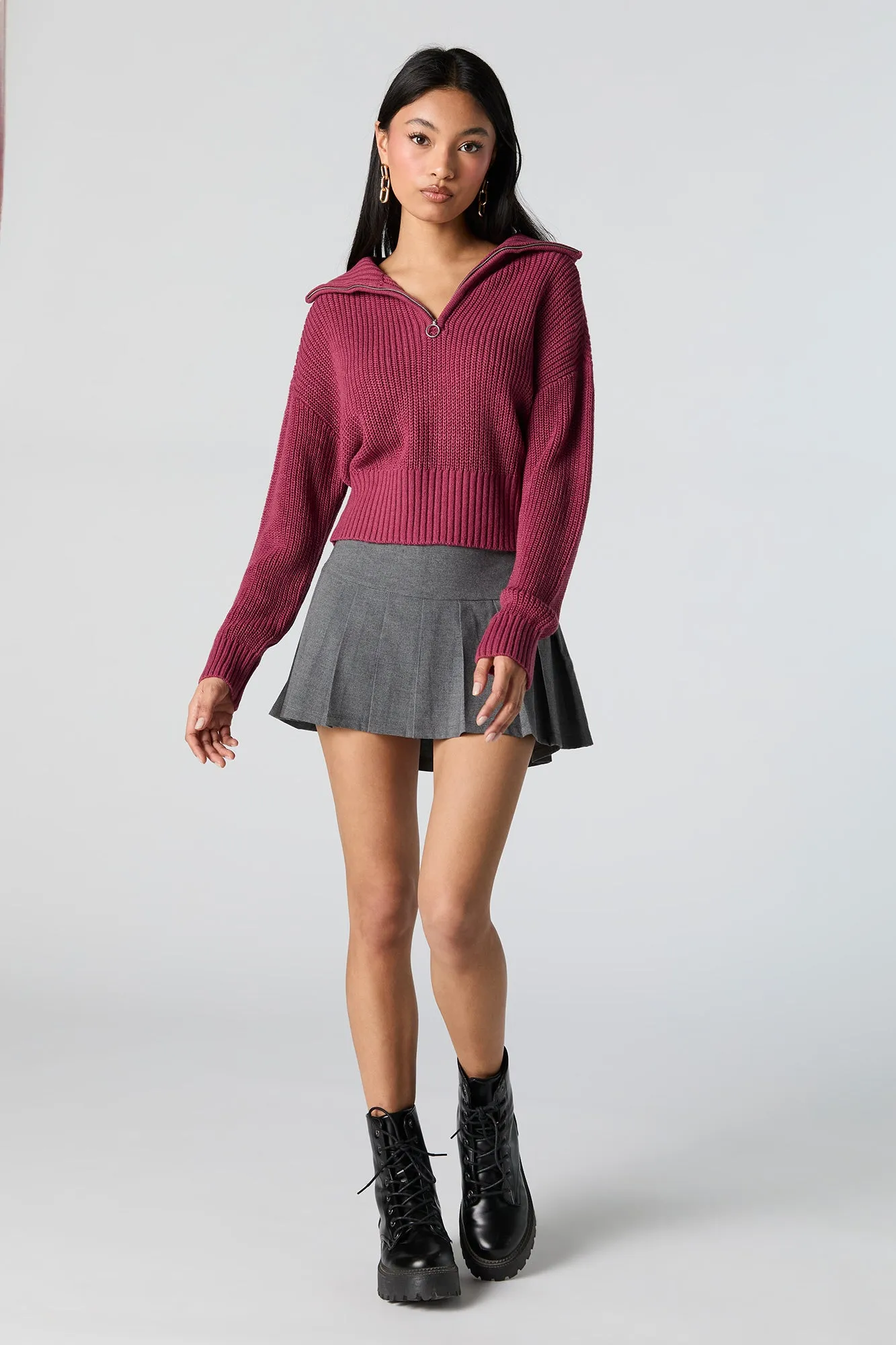 Ribbed Knit Quarter Zip Cropped Sweater sold by Urban Planet product image thumbnail 3