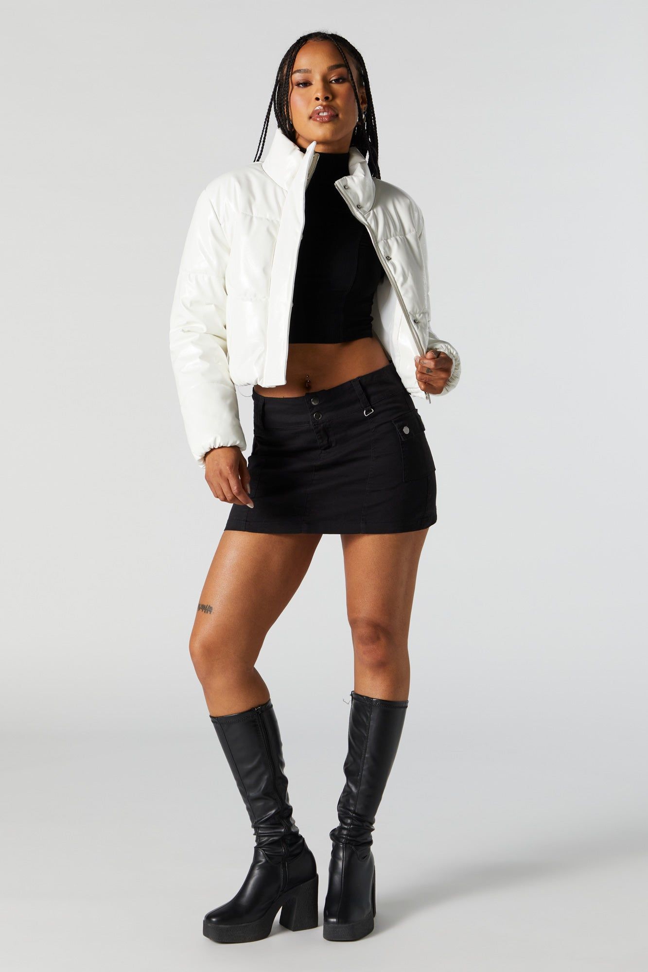 Faux Leather Cropped Puffer Jacket sold by Urban Planet product image thumbnail 3