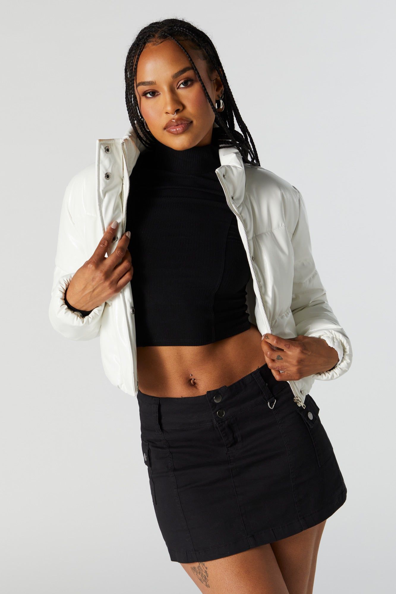 Faux Leather Cropped Puffer Jacket sold by Urban Planet