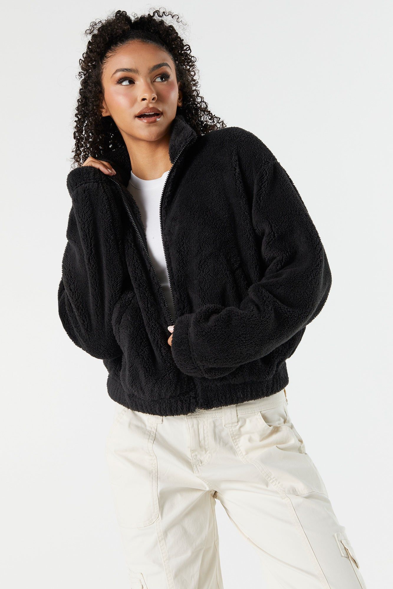 Fuzzy Zip-Up Jacket sold by Urban Planet product image thumbnail 4