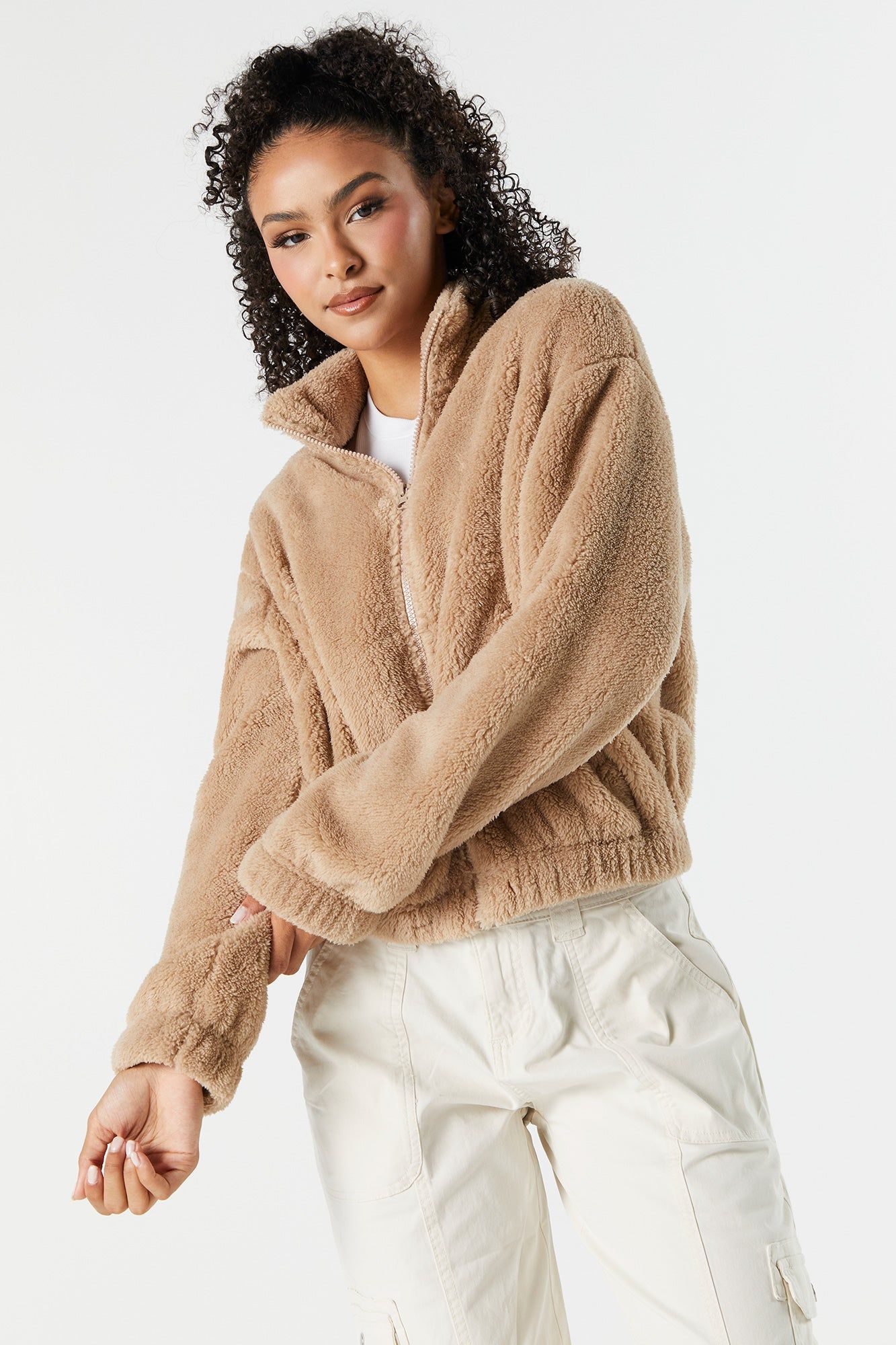 Fuzzy Zip-Up Jacket sold by Urban Planet