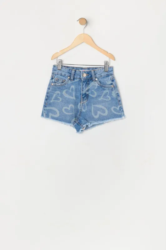Girls Heart Print Denim Mom Short sold by Urban Planet