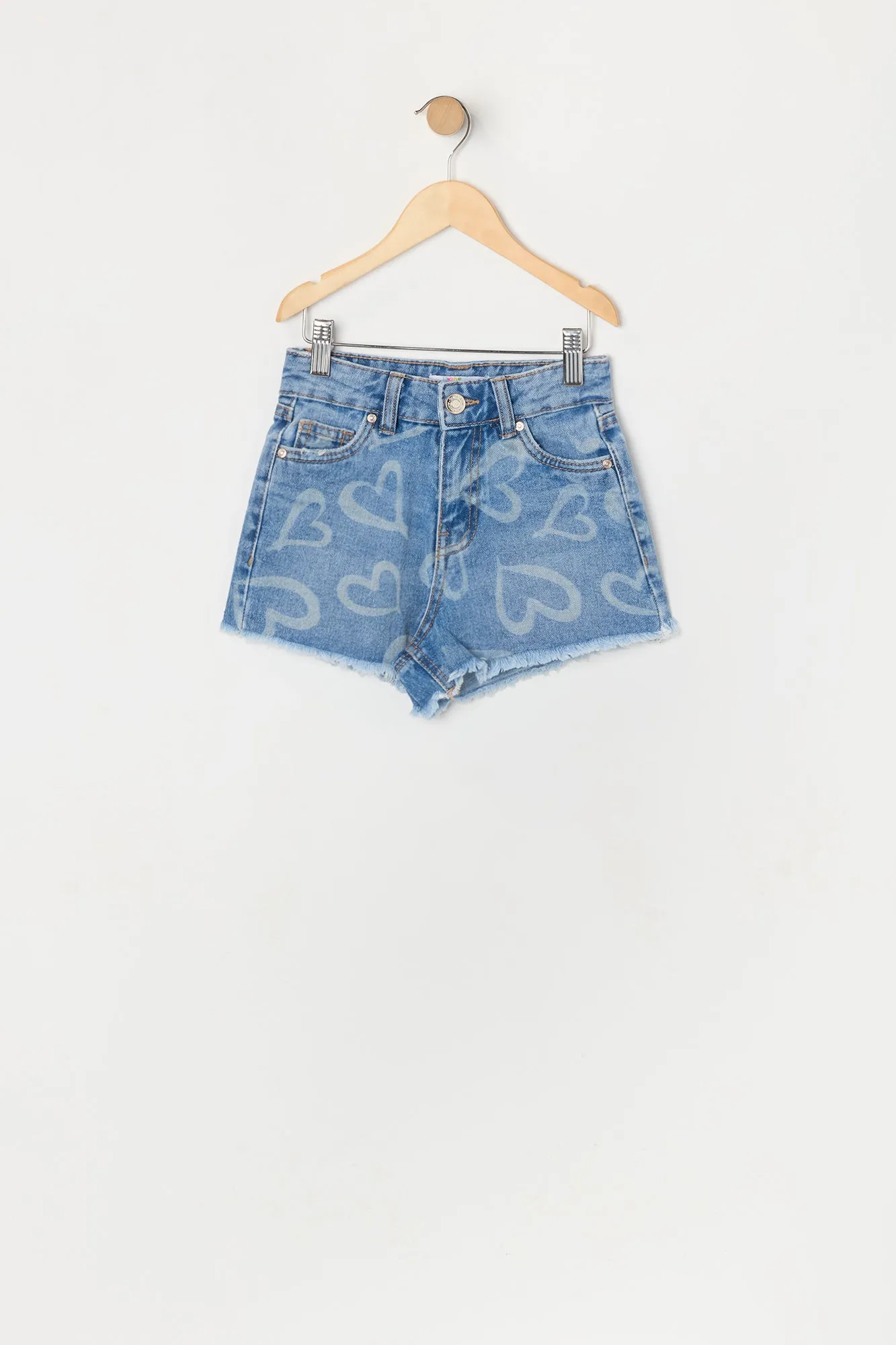 Girls Heart Print Denim Mom Short sold by Urban Planet