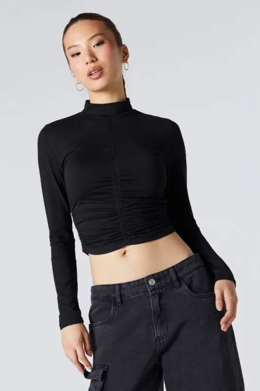 Ruched Mock Neck Long Sleeve Top sold by Urban Planet