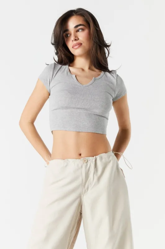 Ribbed Notched Cropped T-Shirt sold by Urban Planet