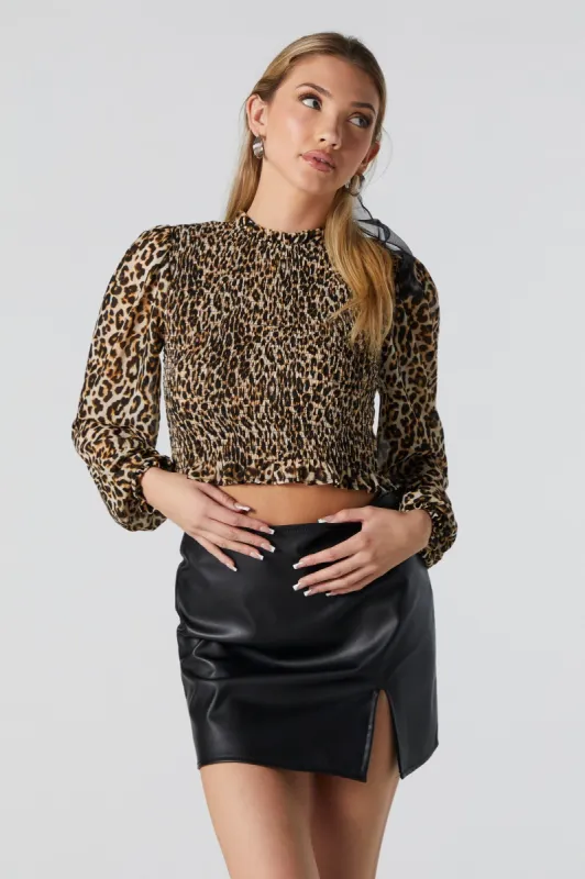 Cheetah Print Smocked Long Sleeve Top sold by Urban Planet