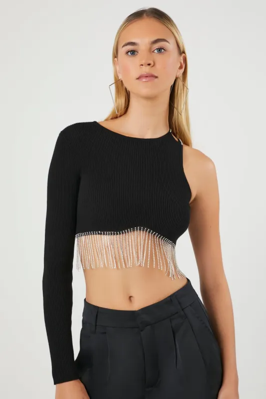 Haut court en tricot côtelé avec franges et pierres du Rhin sold by Urban Planet