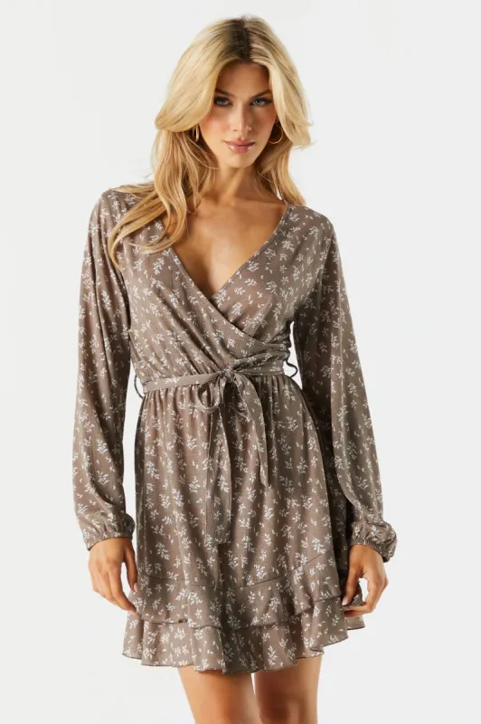 Brown Floral Tiered Wrap Dress sold by Urban Planet