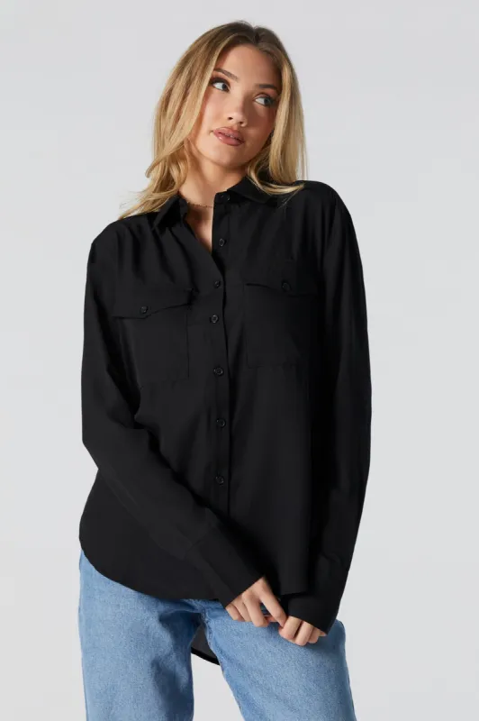 Long Sleeve Button-Up Top sold by Urban Planet
