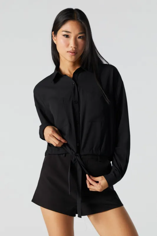Self Tie Button-Up Top sold by Urban Planet