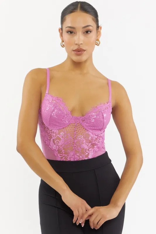 Lace Fishnet Bustier Bodysuit sold by Urban Planet