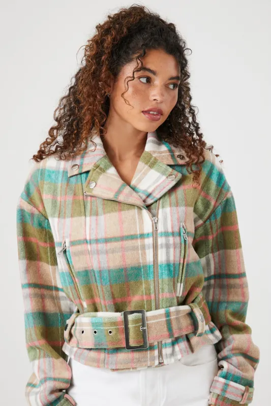 Blouson de style moto à carreaux avec ceinture sold by Urban Planet