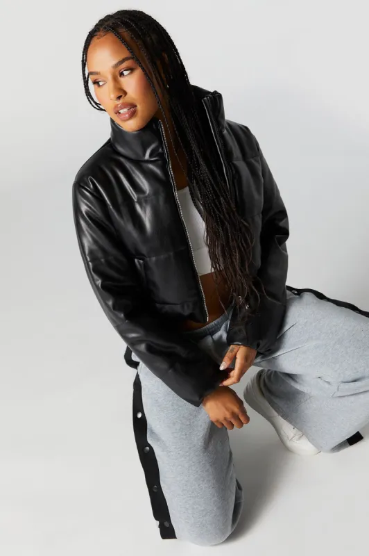 Faux Leather Cropped Puffer Jacket sold by Urban Planet