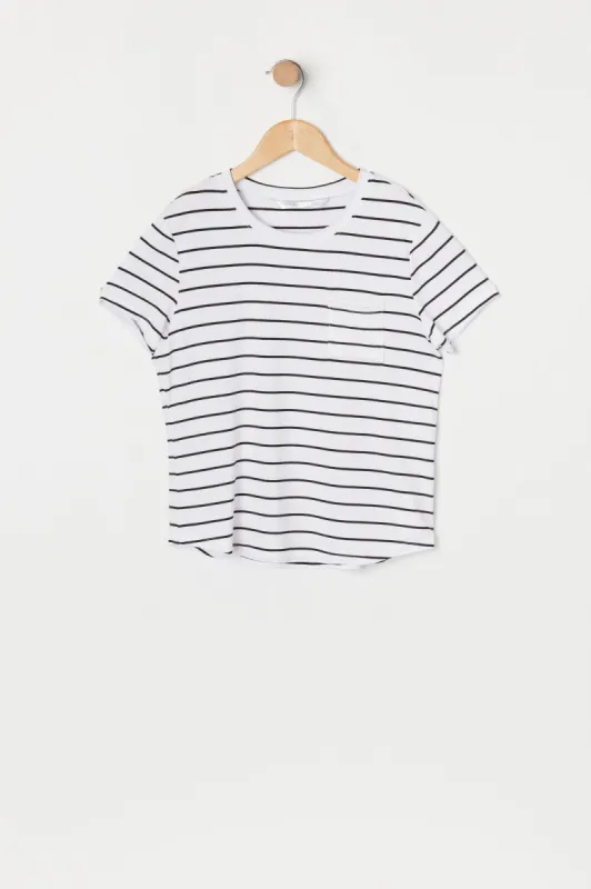 T-shirt décontracté rayé à encolure arrondie pour fille sold by Urban Planet