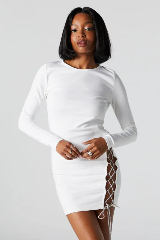 Rhinestone Lace Up Mini Dress sold by Urban Planet