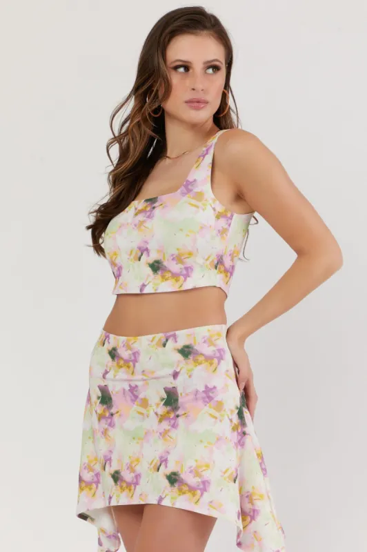 White Floral Square Neck Cropped Tank sold by Urban Planet