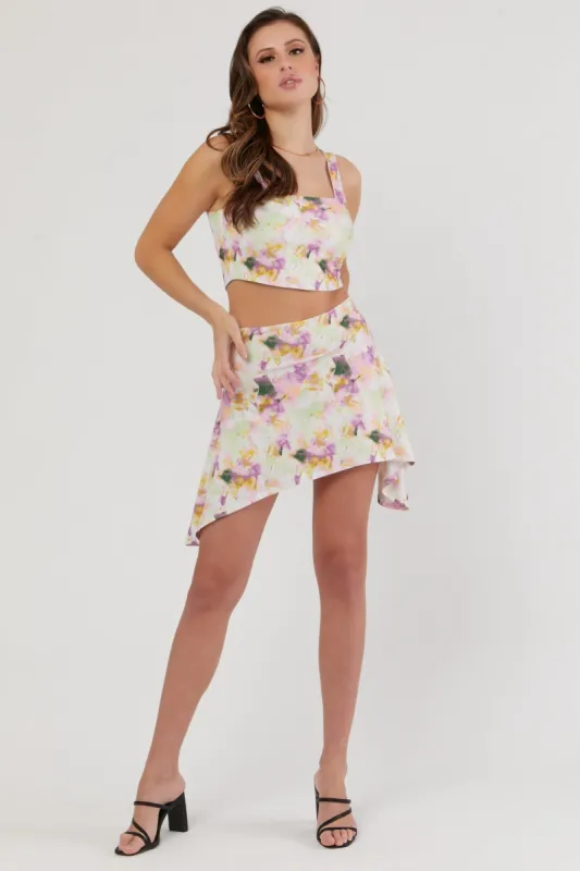 White Floral Asymmetrical Mini Skirt sold by Urban Planet