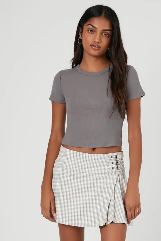 Plaid Buckled A-Line Mini Skirt sold by Urban Planet