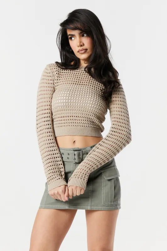 Open Stitch Long Sleeve Crop Sweater sold by Urban Planet