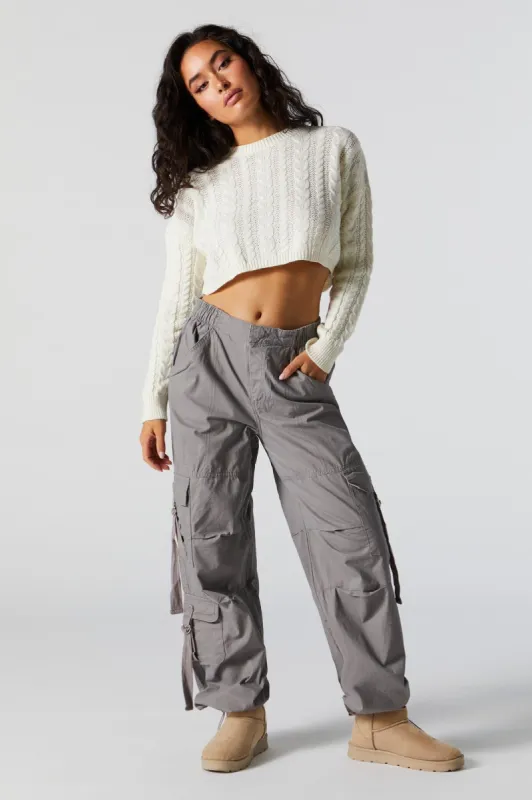 Pantalon cargo parachute gris à poches multiples en toile sold by Urban Planet