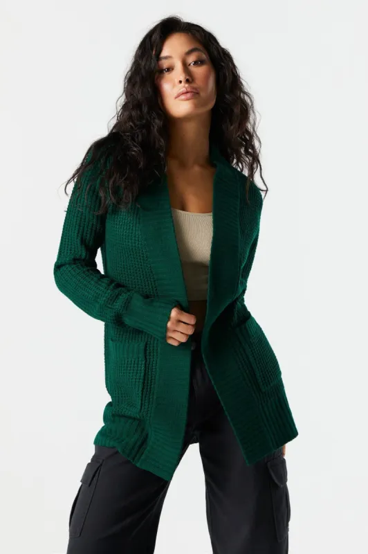 Cardigan ouvert uni en tricot gaufré sold by Urban Planet