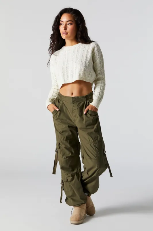Green Canvas Multi Cargo Parachute Pant sold by Urban Planet