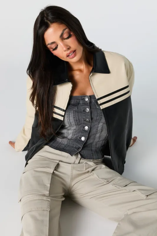 Blouson surdimensionné en similicuir avec blocs de couleurs sold by Urban Planet
