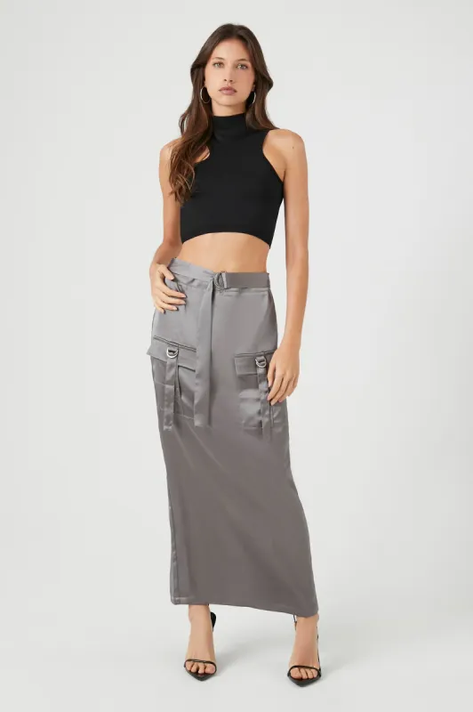 Satin Utility Cargo Maxi Skirt sold by Urban Planet
