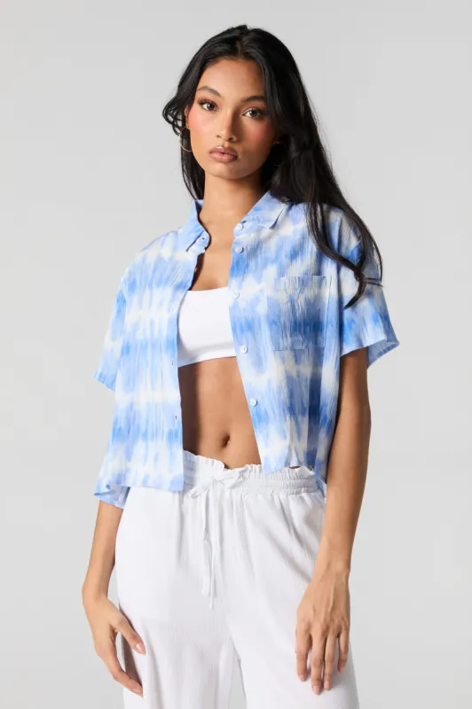 Tie Dye Print Textured Cropped Button-Up Top sold by Urban Planet