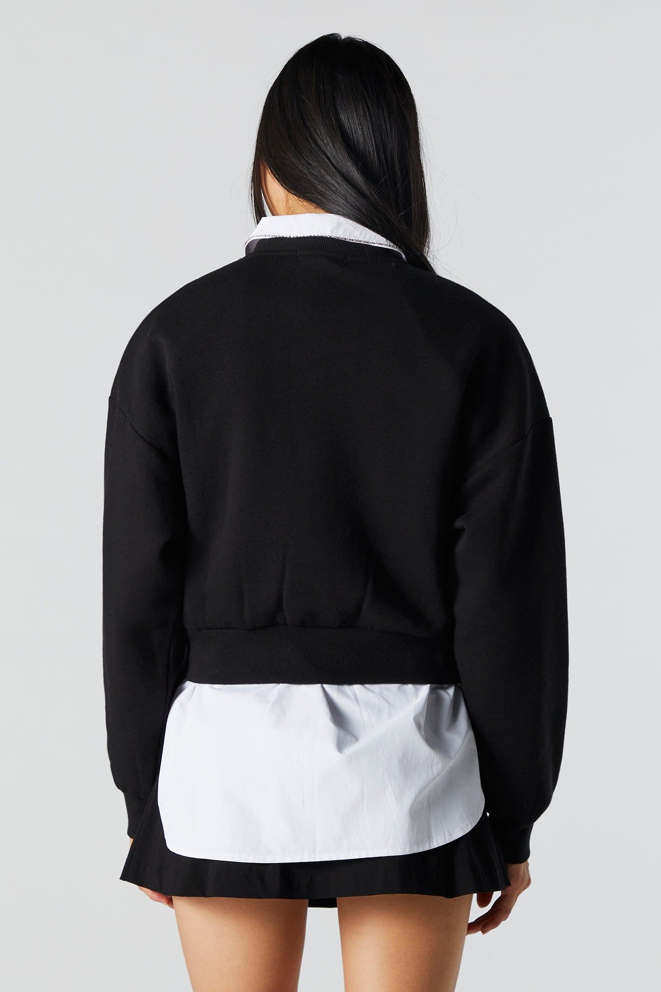 Rhinestone Trim V-Neck Cropped Sweatshirt sold by Urban Planet product image thumbnail 3