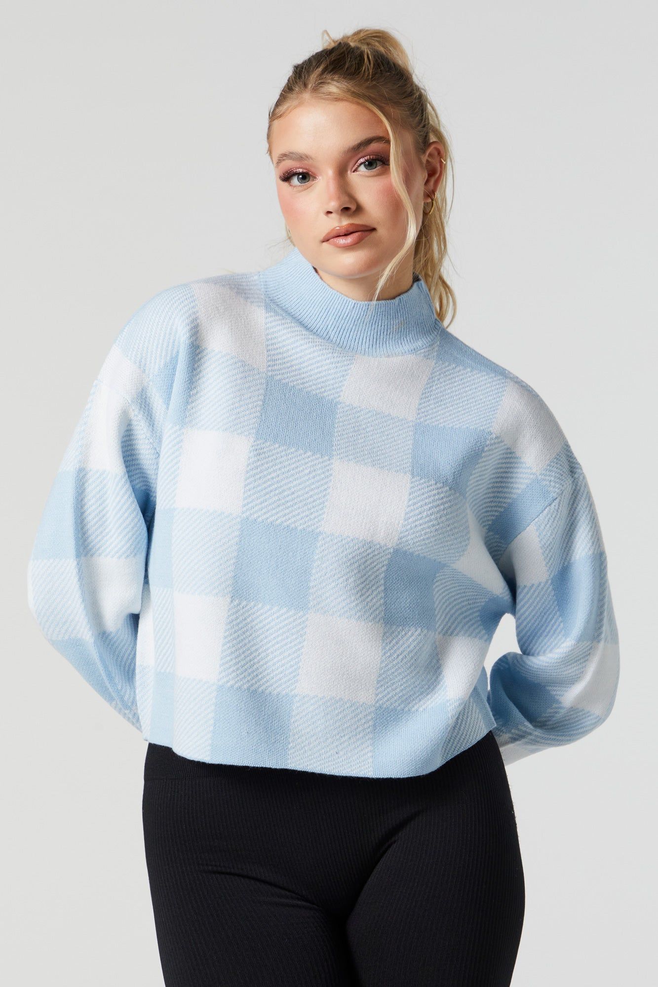 Chandail en tricot à carreaux avec col cheminée sold by Urban Planet product image thumbnail 4