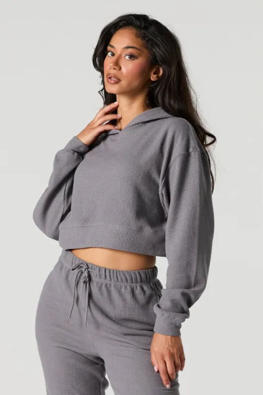Waffle Knit Cropped Hoodie sold by Urban Planet