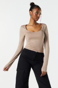Solid Contour Scoop Neck Long Sleeve Top sold by Urban Planet