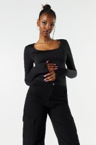 Solid Contour Scoop Neck Long Sleeve Top sold by Urban Planet
