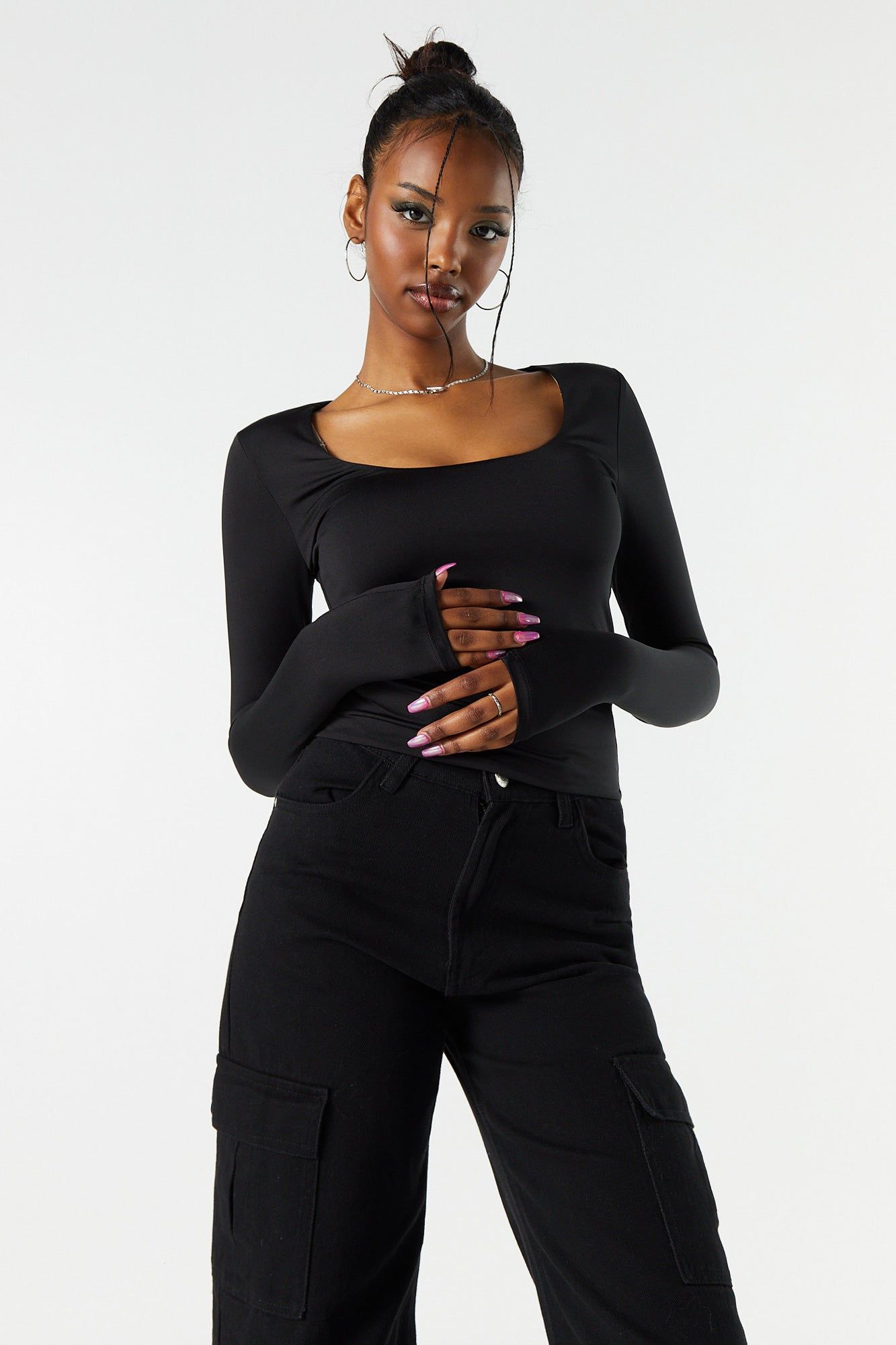 Solid Contour Scoop Neck Long Sleeve Top sold by Urban Planet product image thumbnail 4