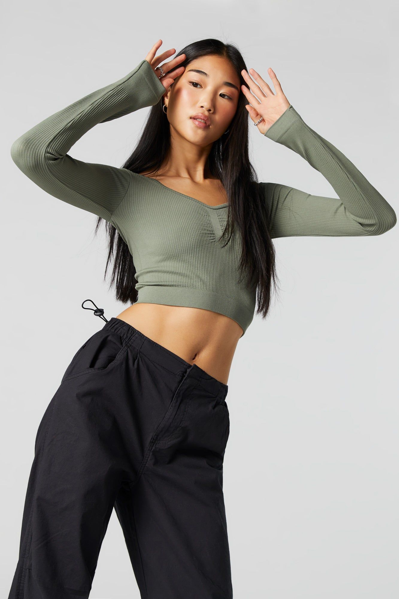 Cinched Sweetheart Long Sleeve Top sold by Urban Planet
