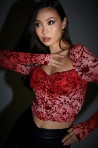 Floral Mesh Long Sleeve Bustier Top sold by Urban Planet