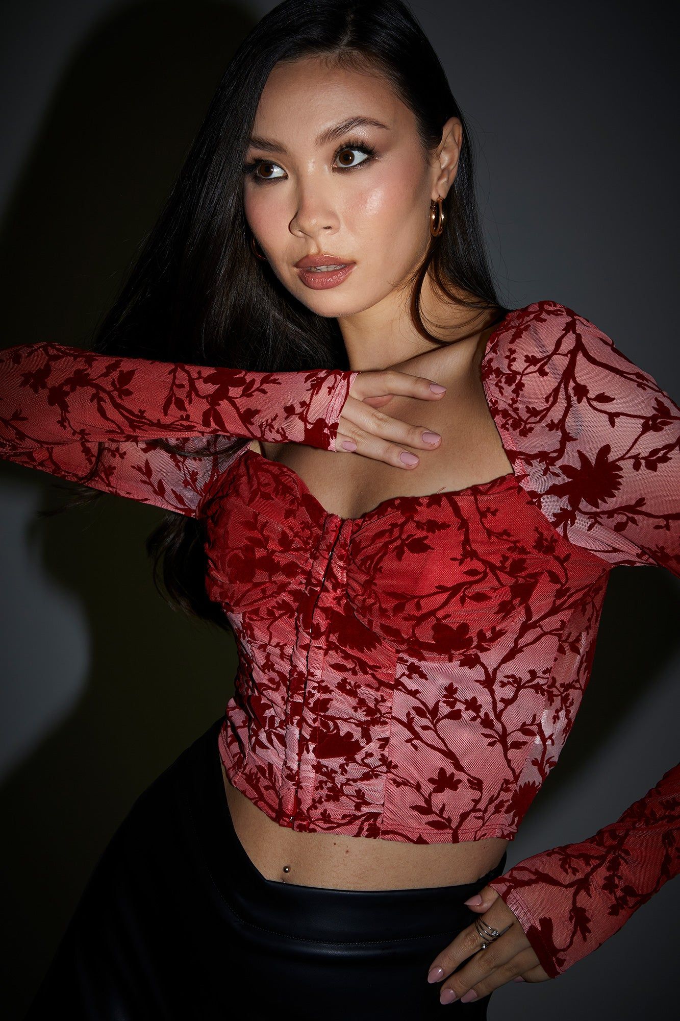 Floral Mesh Long Sleeve Bustier Top sold by Urban Planet product image thumbnail 5