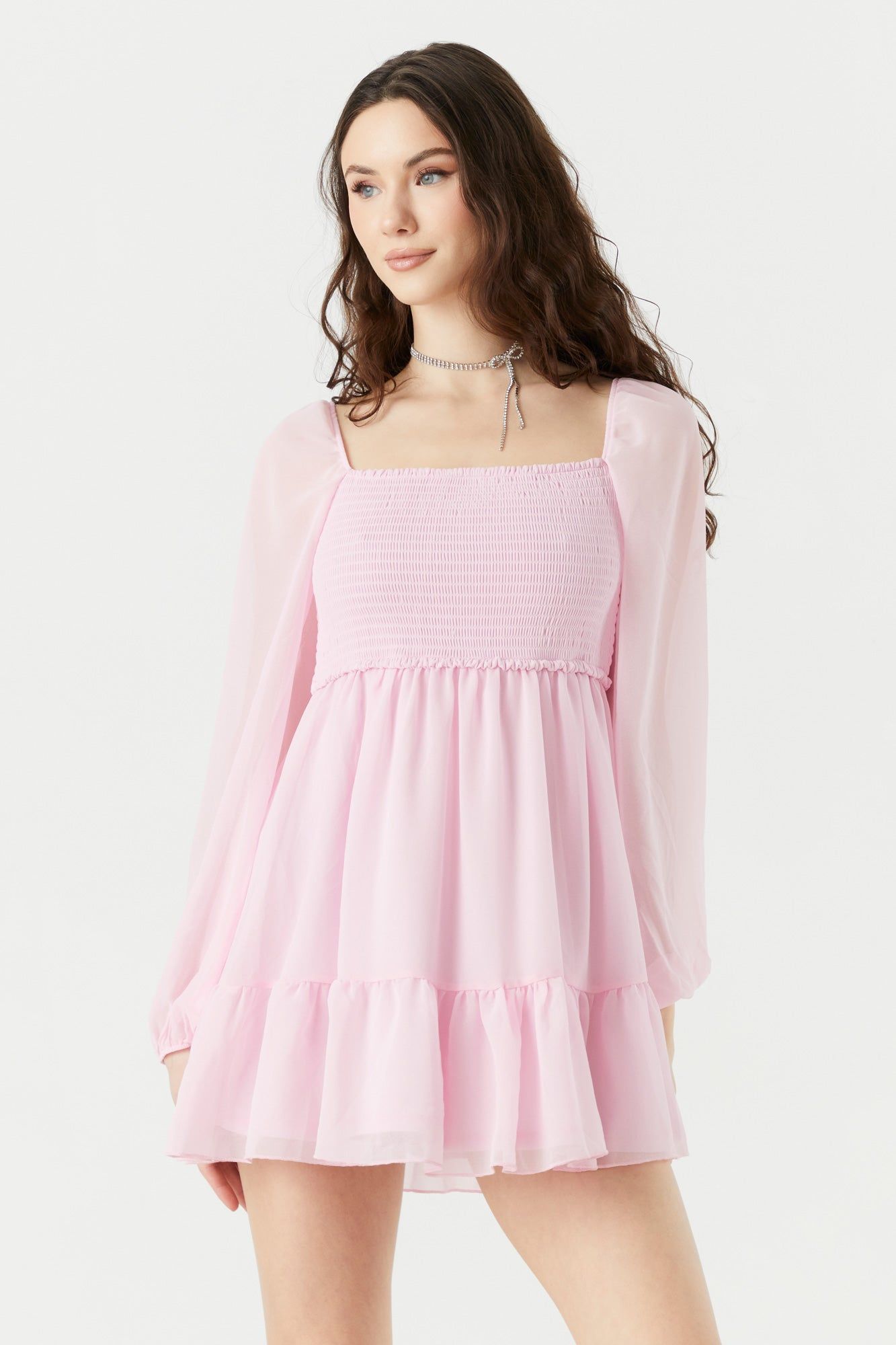 Smocked Long Sleeve Mini Dress sold by Urban Planet