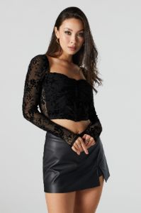 Floral Mesh Long Sleeve Bustier Top sold by Urban Planet